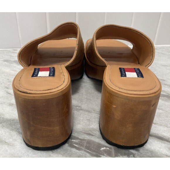 Vtg Y2K Tommy Hilfiger Platform Wooden Sandals Chunky Heel 7 Floral Hippie Boho - Picture 2 of 16